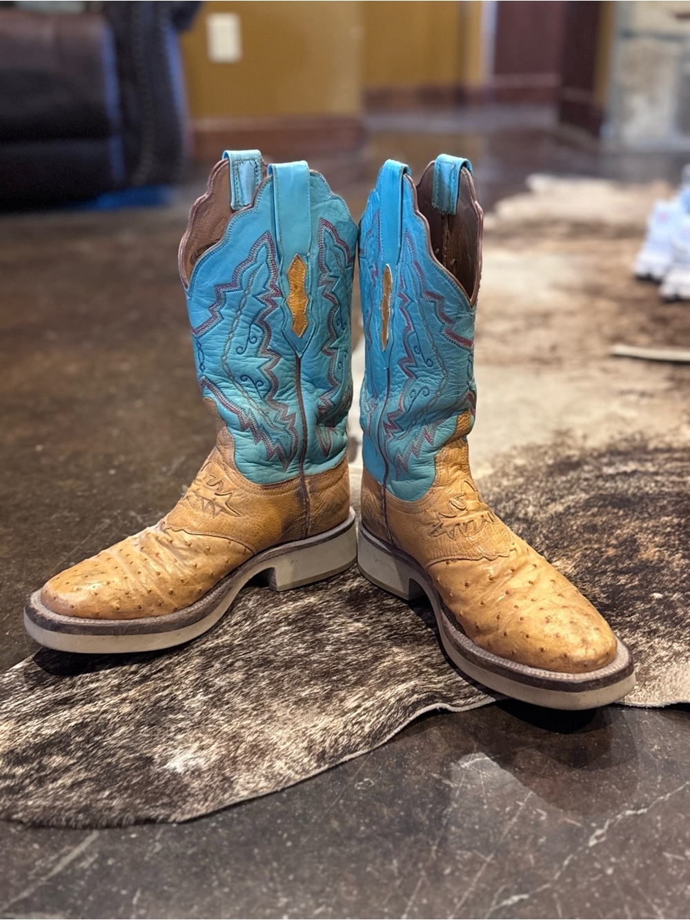 Lucchese Turquoise and Tan Western Cowboy Boots